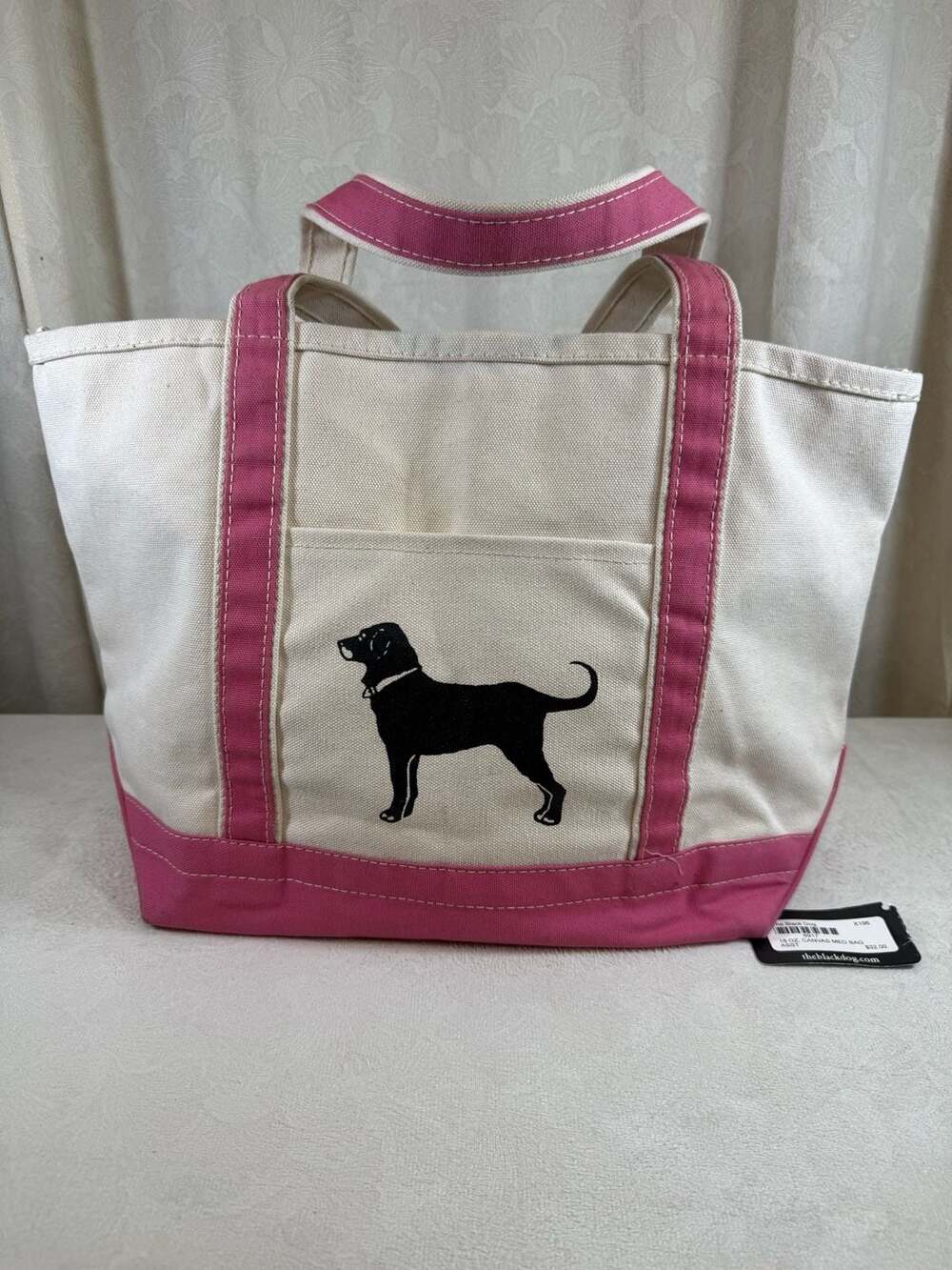 The Black Dog 18 oz. Canvas Medium Tote Bag with Pink Trim